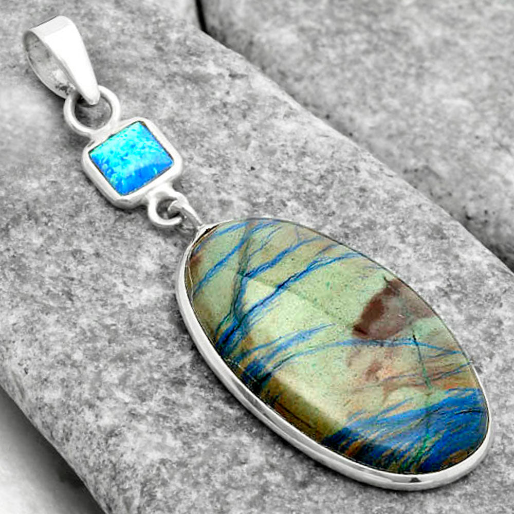 Cyber Web Chrysocolla Stone & Fire Opal Pendant P-1098 SDP115141