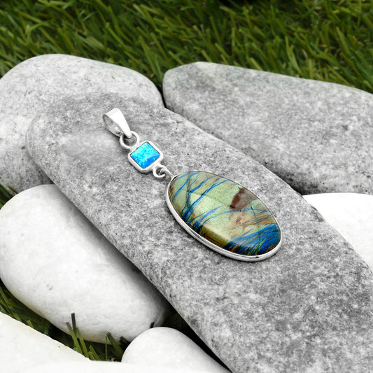 Cyber Web Chrysocolla Stone & Fire Opal Pendant P-1098 SDP115141