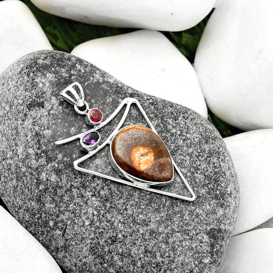 Mexican Bird Eye, Amethyst & Garnet Pendant P-1025 SDP115427