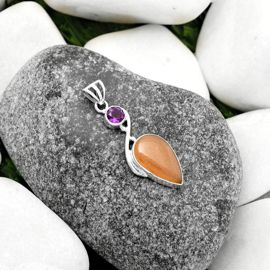 Natural Sunstone - Namibia & Amethyst Pendant P-1026 SDP115471