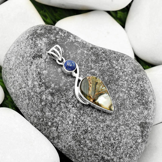 Natural Copper Abalone Shell & Lapis Pendant P-1026 SDP115507