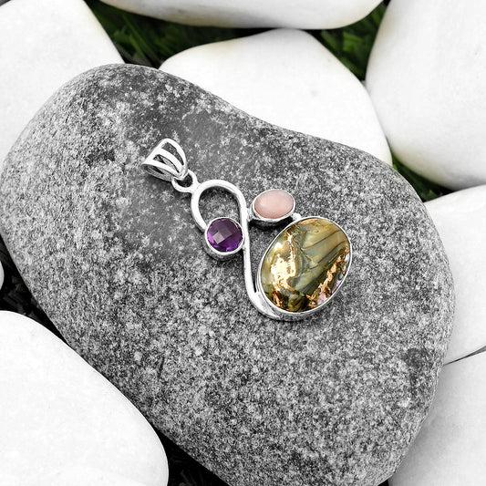 Copper Abalone Shell, Amethyst & Pink Opal Pendant P-1027 SDP115523