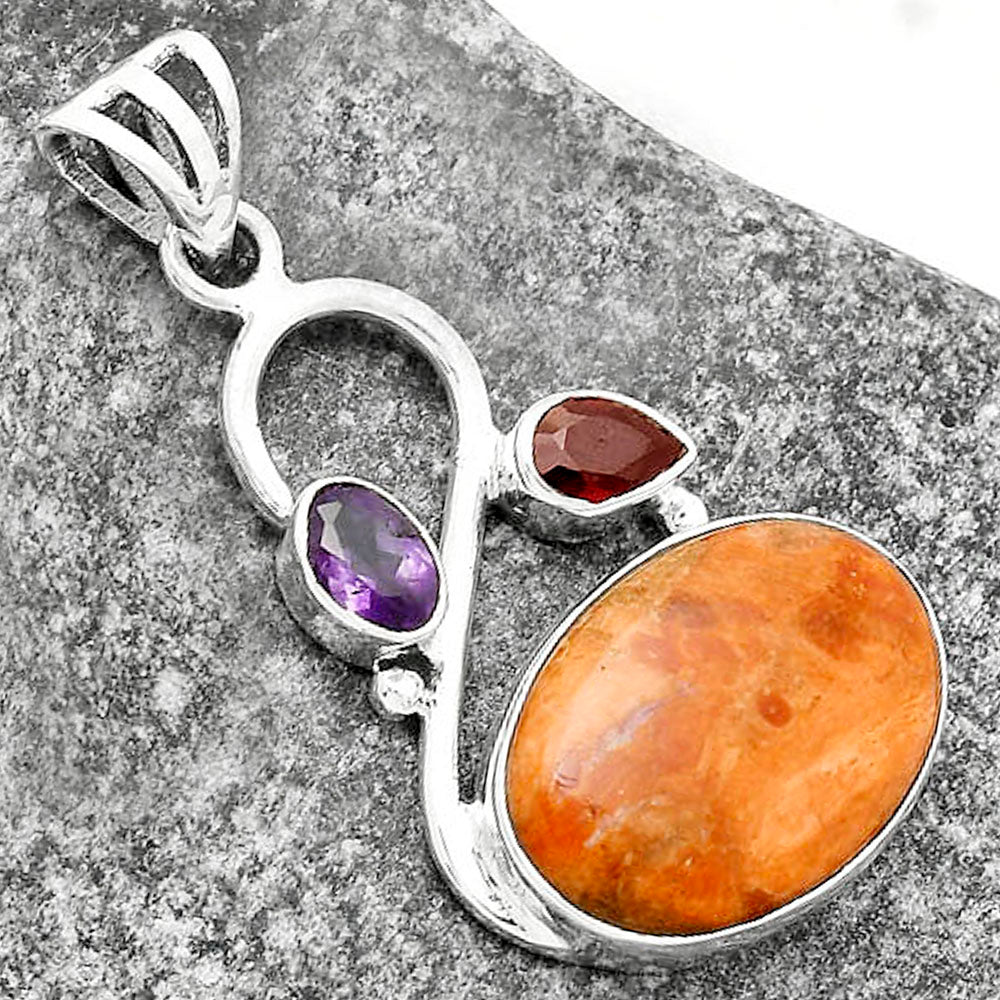 Red Sponge Coral, Amethyst & Garnet Pendant P-1027 SDP115524