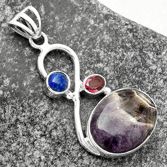 Chevron Amethyst, Lapis & Garnet Pendant P-1027 SDP115527