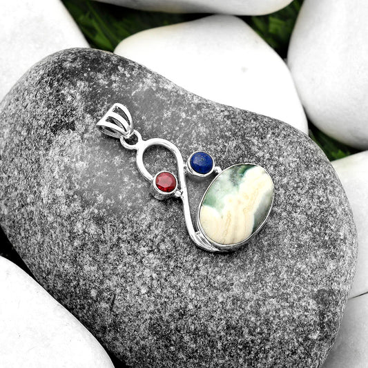 Natural Ocean Jasper, Lapis & Garnet Pendant P-1027 SDP115531