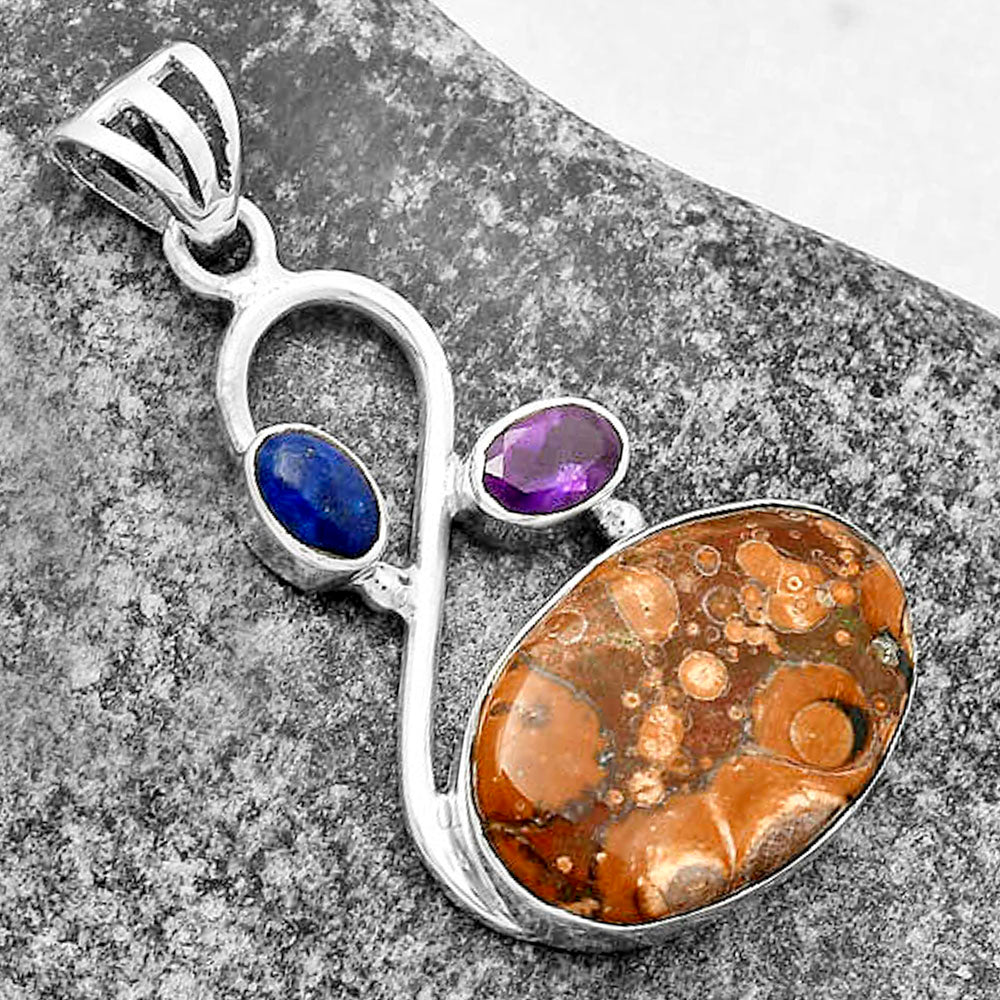 Mexican Bird Eye, Lapis & Amethyst Pendant P-1027 SDP115535