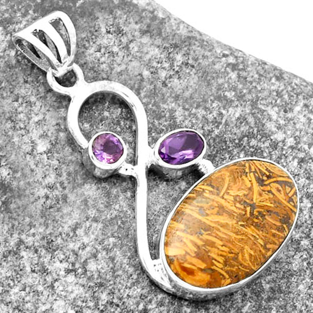 Coquina Fossil Jasper & Amethyst Pendant P-1027 SDP115538