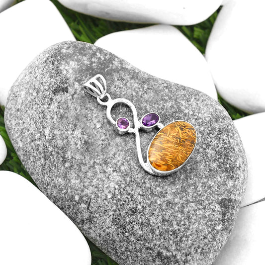 Coquina Fossil Jasper & Amethyst Pendant P-1027 SDP115538