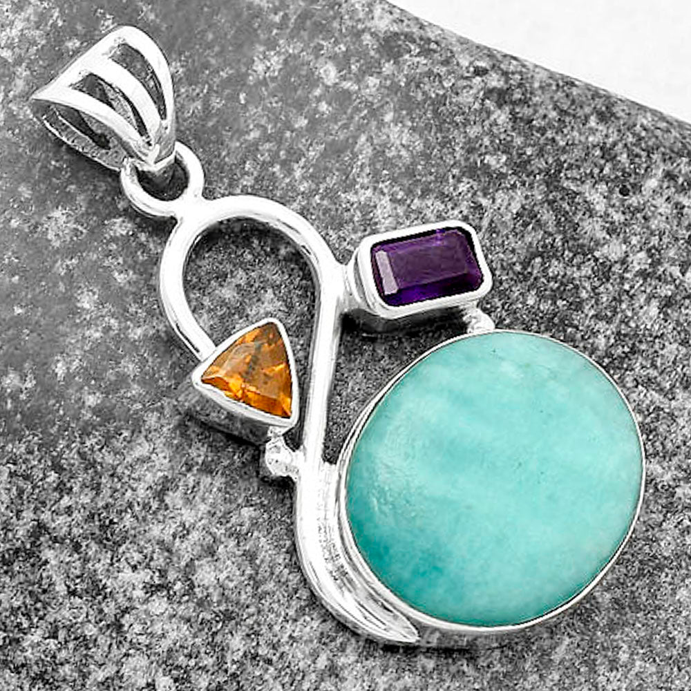 Paraiba Amazonite, Amethyst & Padparadscha Sapphire Pendant P-1027 SDP115544