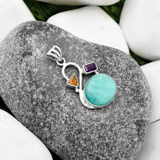 Paraiba Amazonite, Amethyst & Padparadscha Sapphire Pendant P-1027 SDP115544