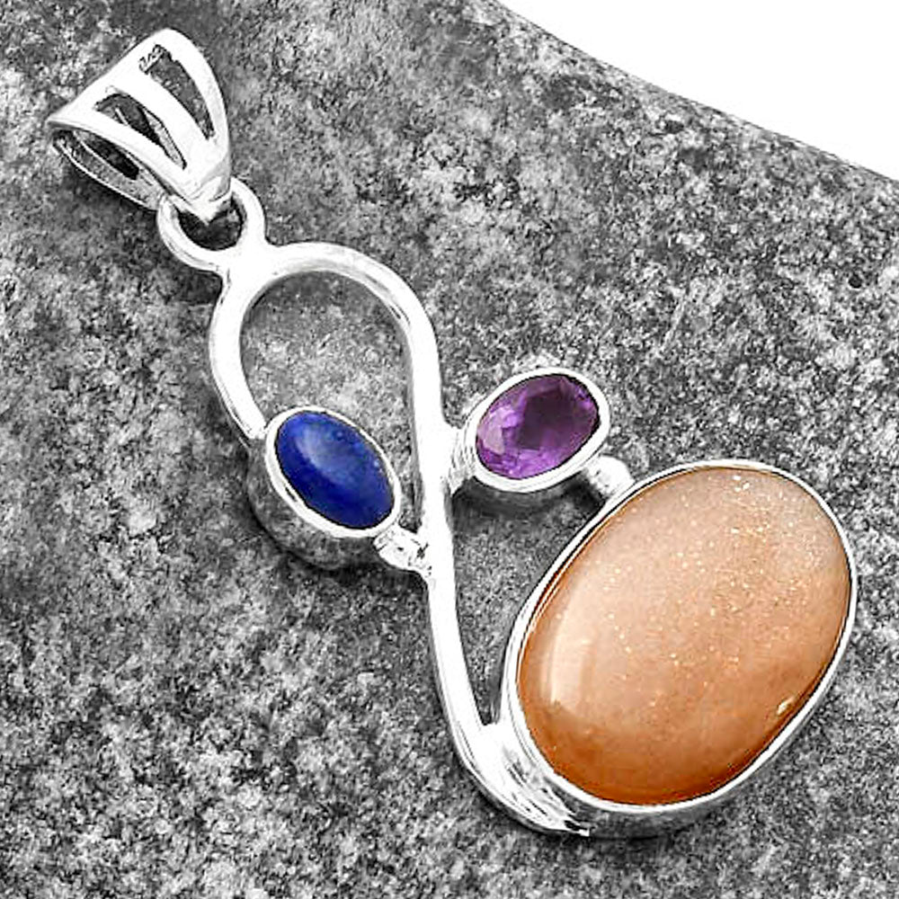Sunstone - Namibia, Amethyst & Lapis Pendant P-1027 SDP115546