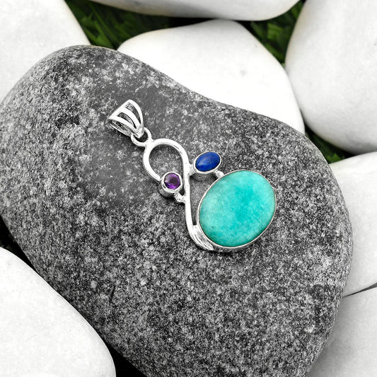 Paraiba Amazonite, Lapis & Amethyst Pendant P-1027 SDP115551
