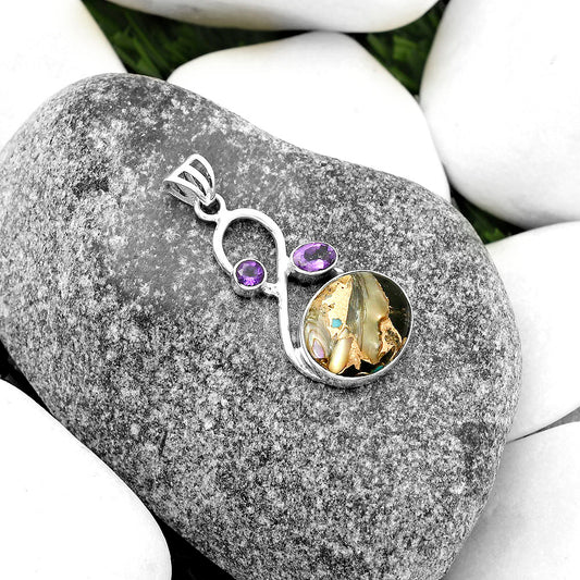 Natural Copper Abalone Shell & Amethyst Pendant P-1027 SDP115555