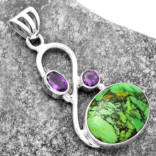 Green Matrix Turquoise & Amethyst Pendant P-1027 SDP115559