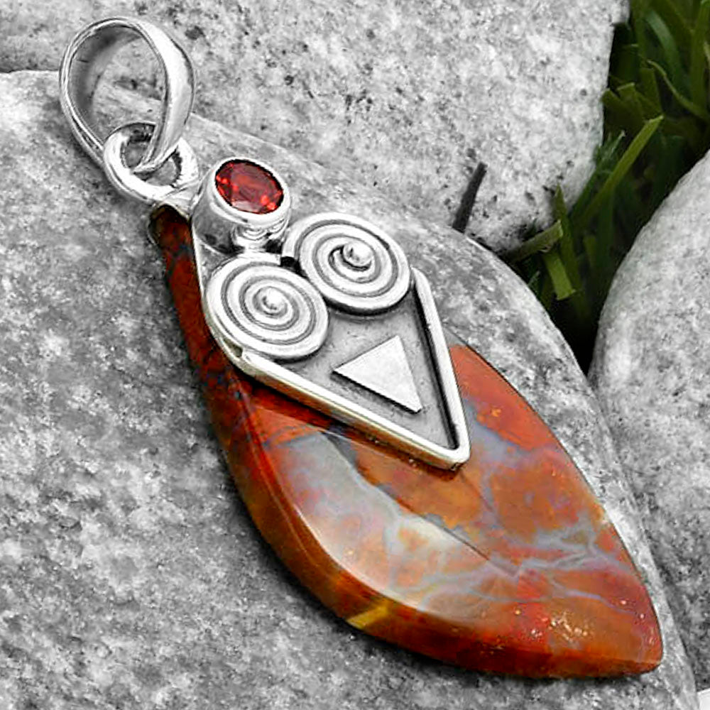 Natural Red Moss Agate & Garnet Pendant P-1247 SDP115705