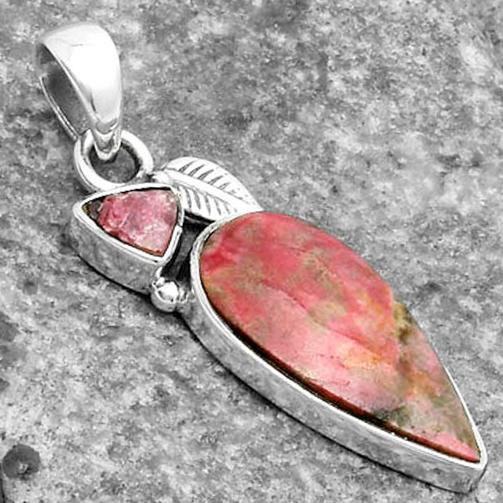 Pink Thulite & Pink Tourmaline Rough Pendant P-1652 SDP115720