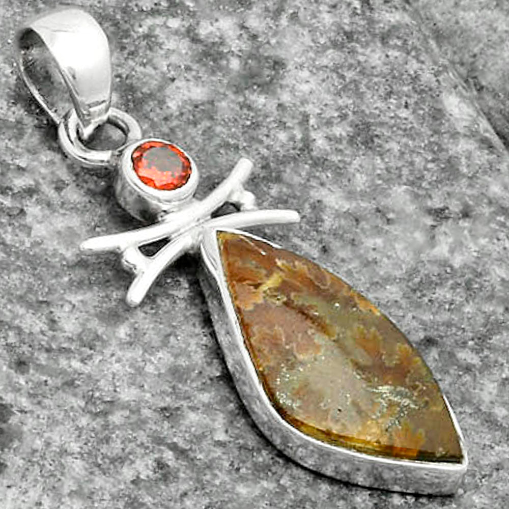 Sutured Ammonite Madagascar & Garnet Pendant P-1243 SDP115729