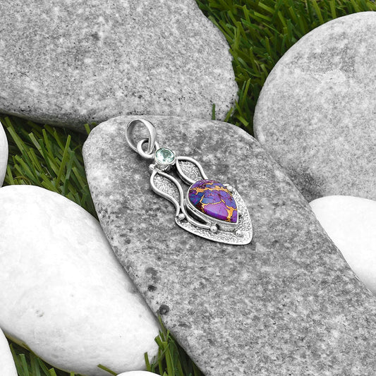 Copper Purple Turquoise & Sky Topaz Pendant P-1277 SDP115735