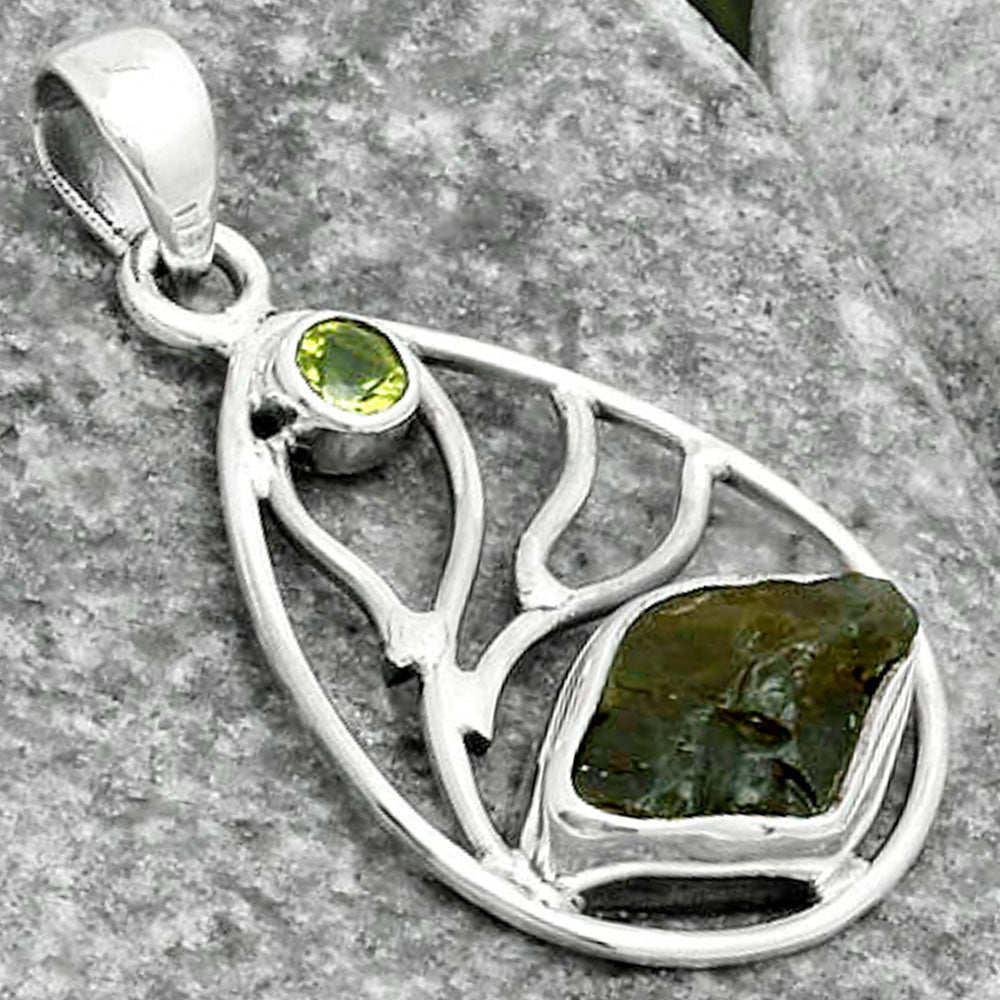 Rare Kornerupine Rough & Peridot Pendant P-1572 SDP115746