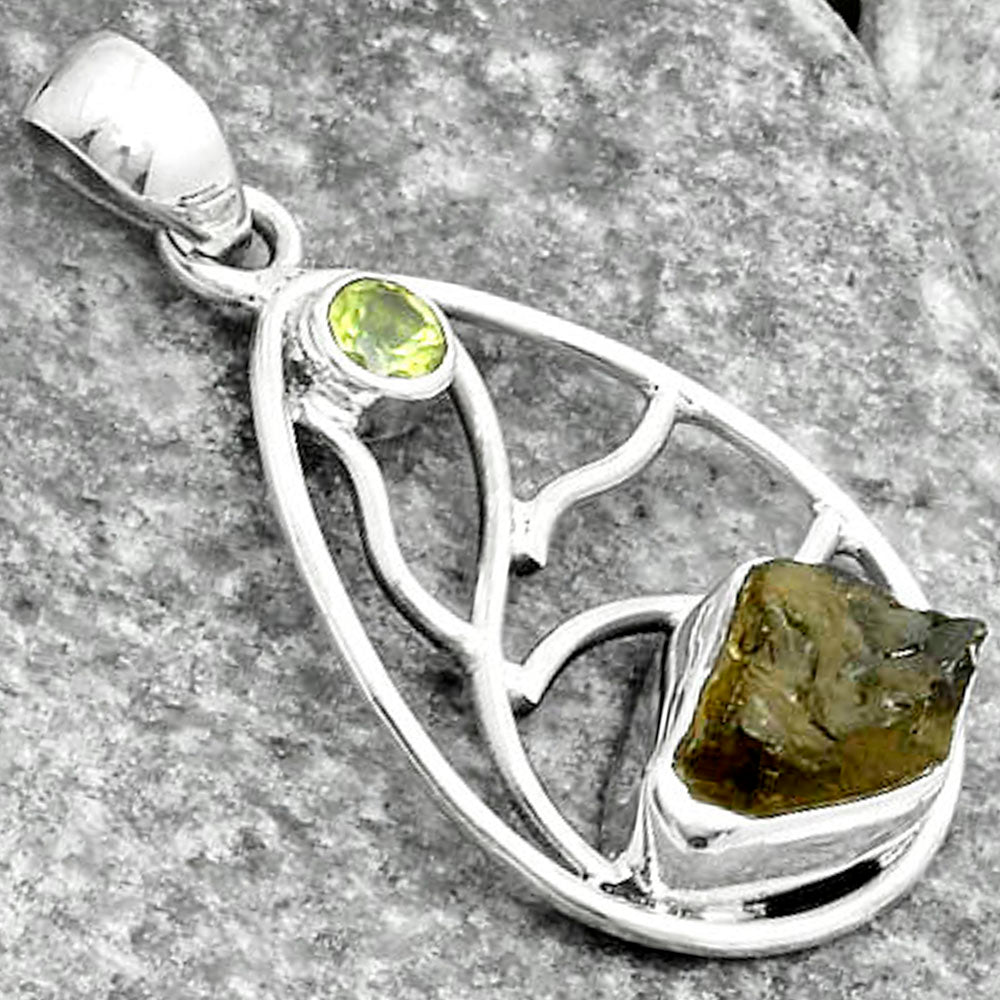 Rare Kornerupine Rough & Peridot Pendant P-1572 SDP115750