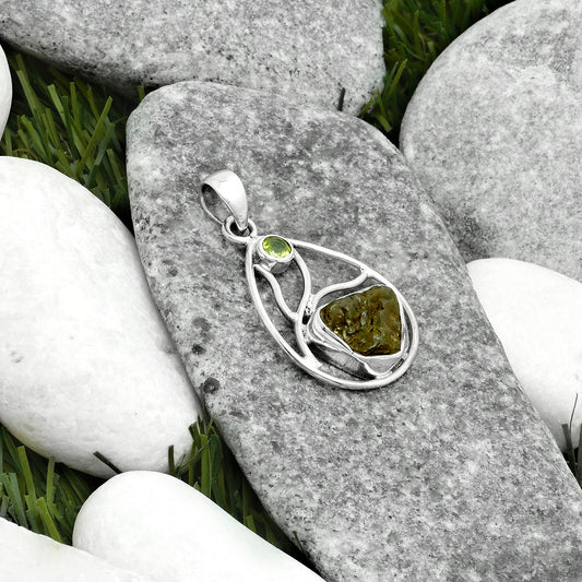 Rare Kornerupine Rough & Peridot Pendant P-1572 SDP115756