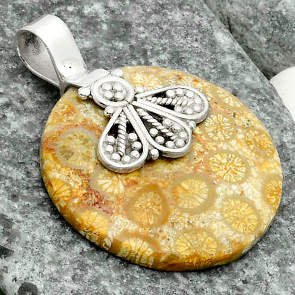 Natural Flower Fossil Coral Pendant P-1469 SDP115784