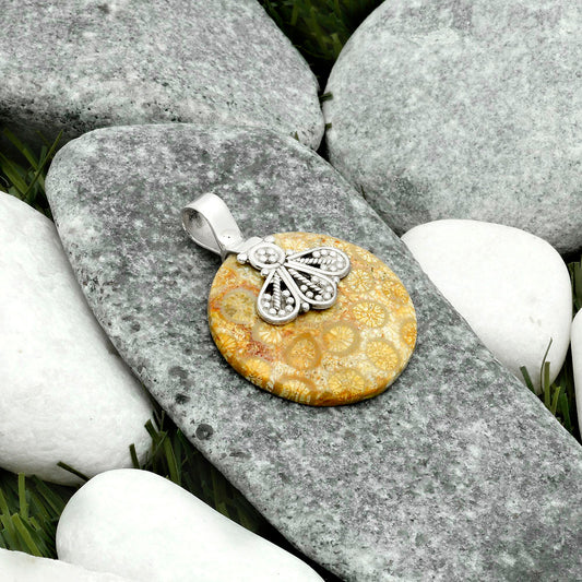 Natural Flower Fossil Coral Pendant P-1469 SDP115784