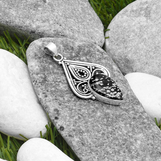 Natural Snow Flake Obsidian Pendant P-1541 SDP115794