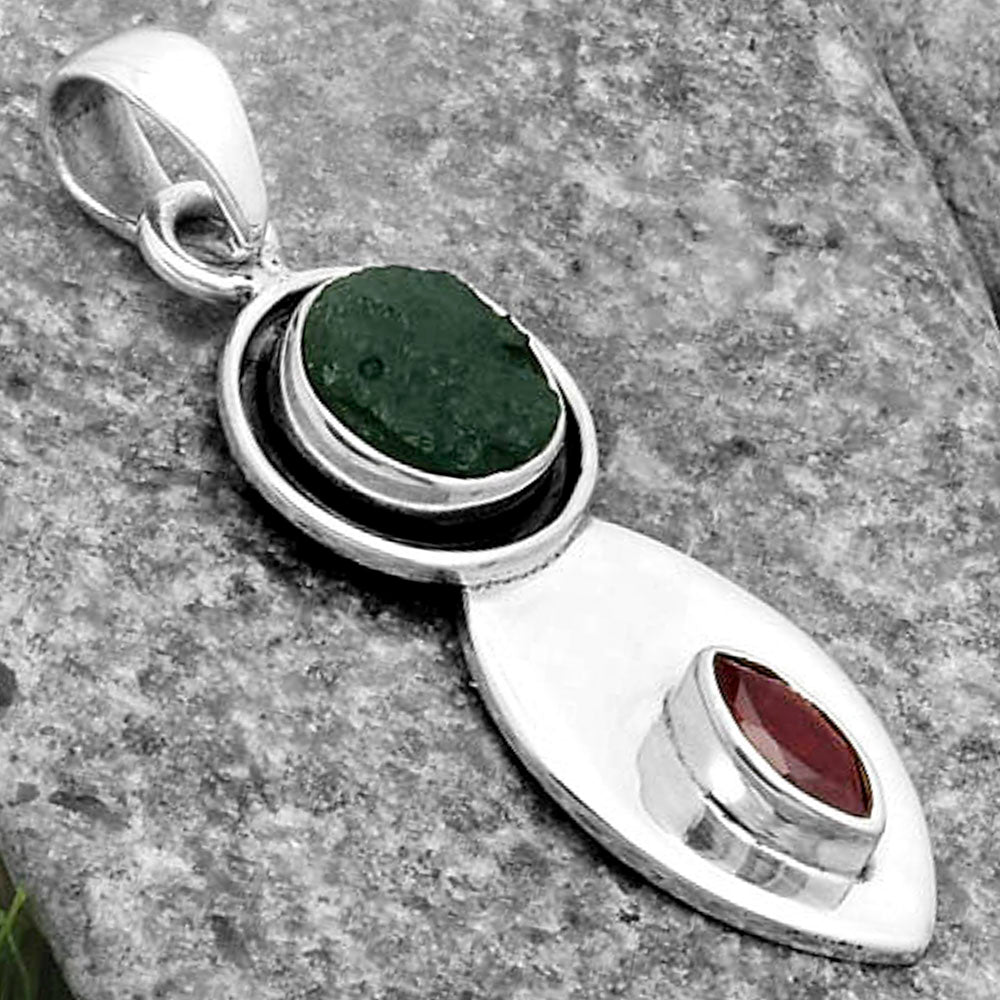 Natural Tektite Rough Greek & Garnet Pendant P-1186 SDP115837