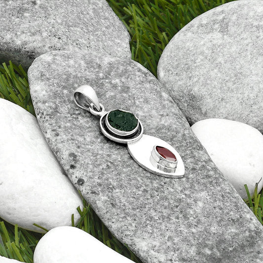 Natural Tektite Rough Greek & Garnet Pendant P-1186 SDP115838