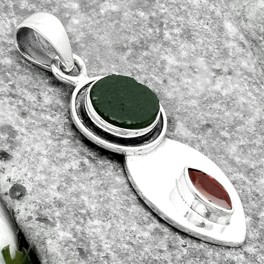 Natural Tektite Rough Greek & Garnet Pendant P-1186 SDP115842