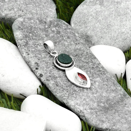 Natural Tektite Rough Greek & Garnet Pendant P-1186 SDP115846