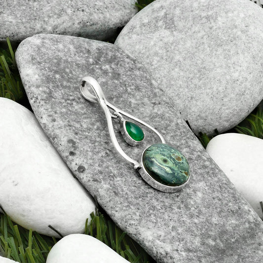 Natural Star Galaxy Jasper & Green Onyx Pendant P-1648 SDP115892