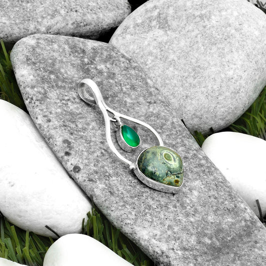 Natural Star Galaxy Jasper & Green Onyx Pendant P-1648 SDP115900