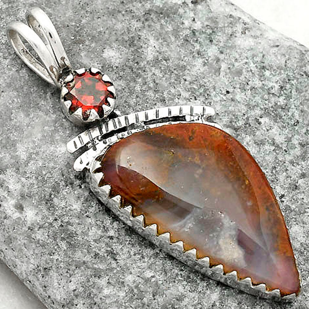 Natural Red Moss Agate & Garnet Pendant P-1268 SDP116702