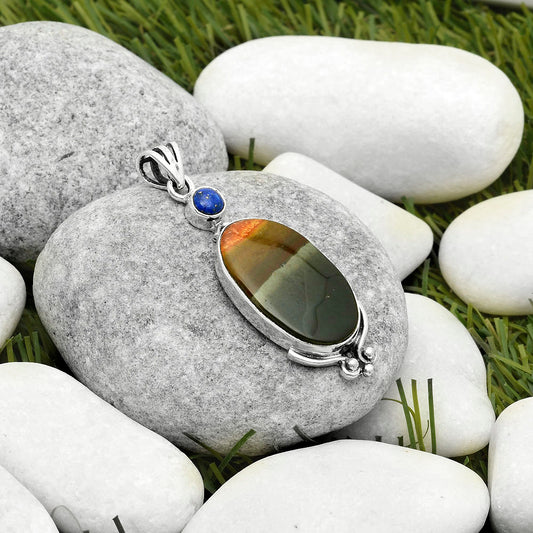 Natural Polygram Jasper & Lapis Pendant P-1045 SDP116984