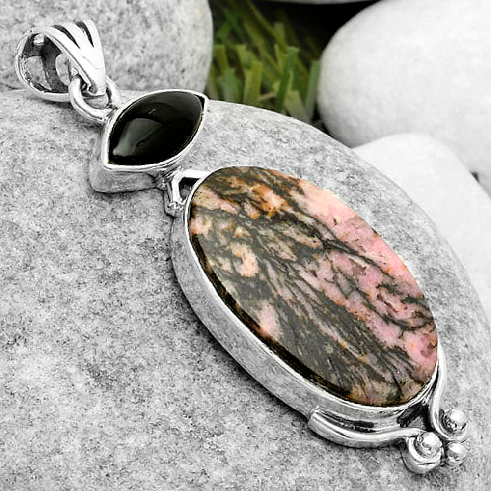 Natural Rhodonite & Black Onyx Pendant P-1045 SDP116993