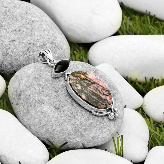 Natural Rhodonite & Black Onyx Pendant P-1045 SDP116993