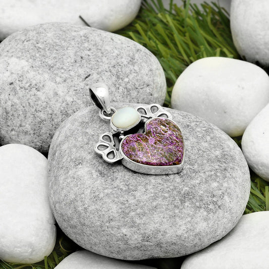 Heart Natural Purpurite & White Opal Pendant P-1576 SDP117029