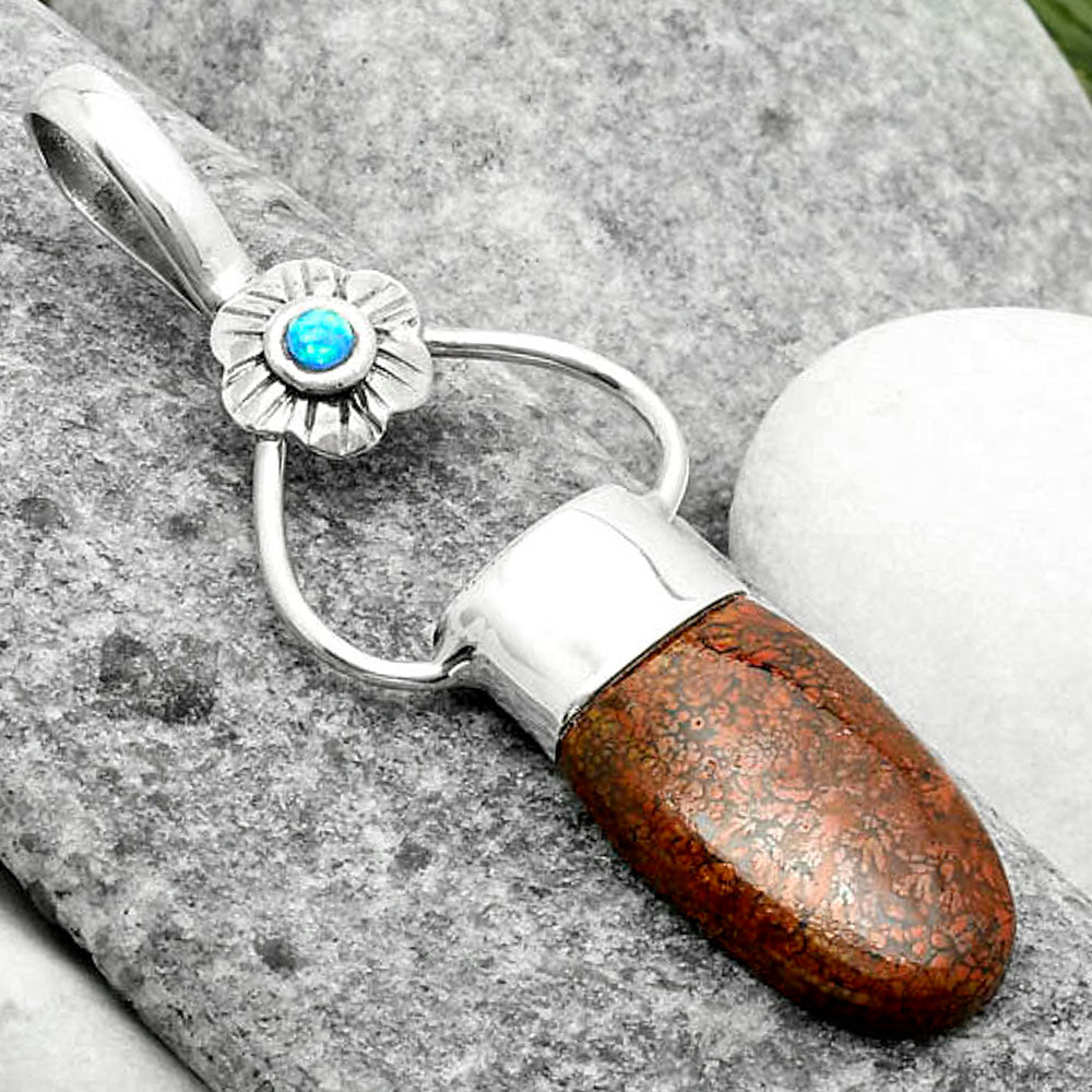 Natural Red Moss Agate & Fire Opal Pendant P-1583 SDP117111