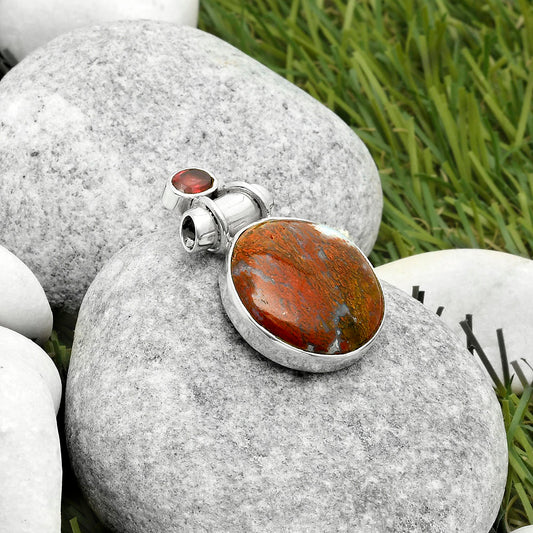 Natural Red Moss Agate & Garnet Pendant P-1159 SDP117211