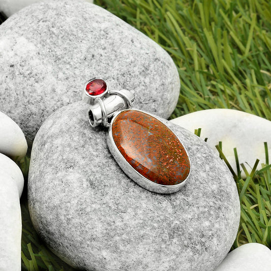 Natural Red Moss Agate & Garnet Pendant P-1159 SDP117241