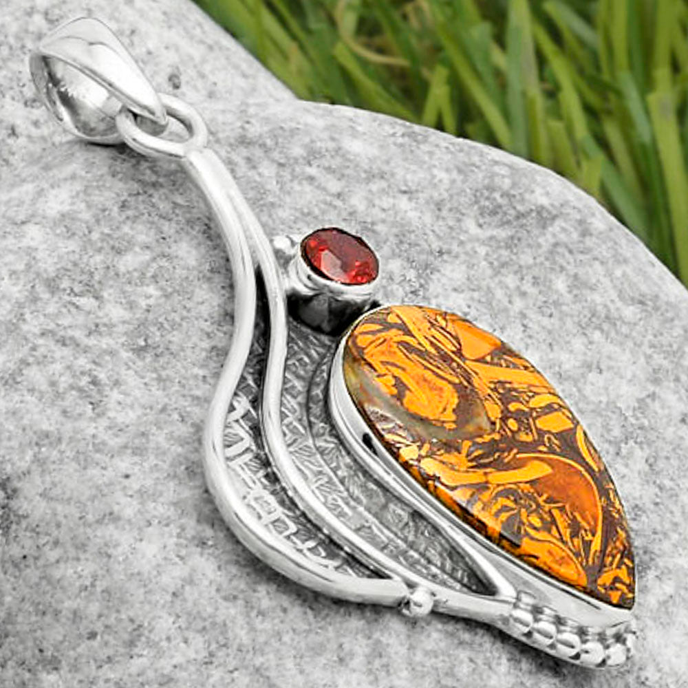 Coquina Fossil Jasper India & Garnet Pendant P-1467 SDP117632