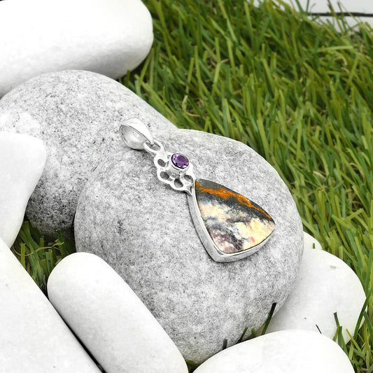 Indian Blanket Jasper & Amethyst Pendant P-1634 SDP117633