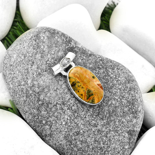 Moroccan Yellow Jacket Jasper & Herkimer Diamond Pendant P-1300 SDP117767