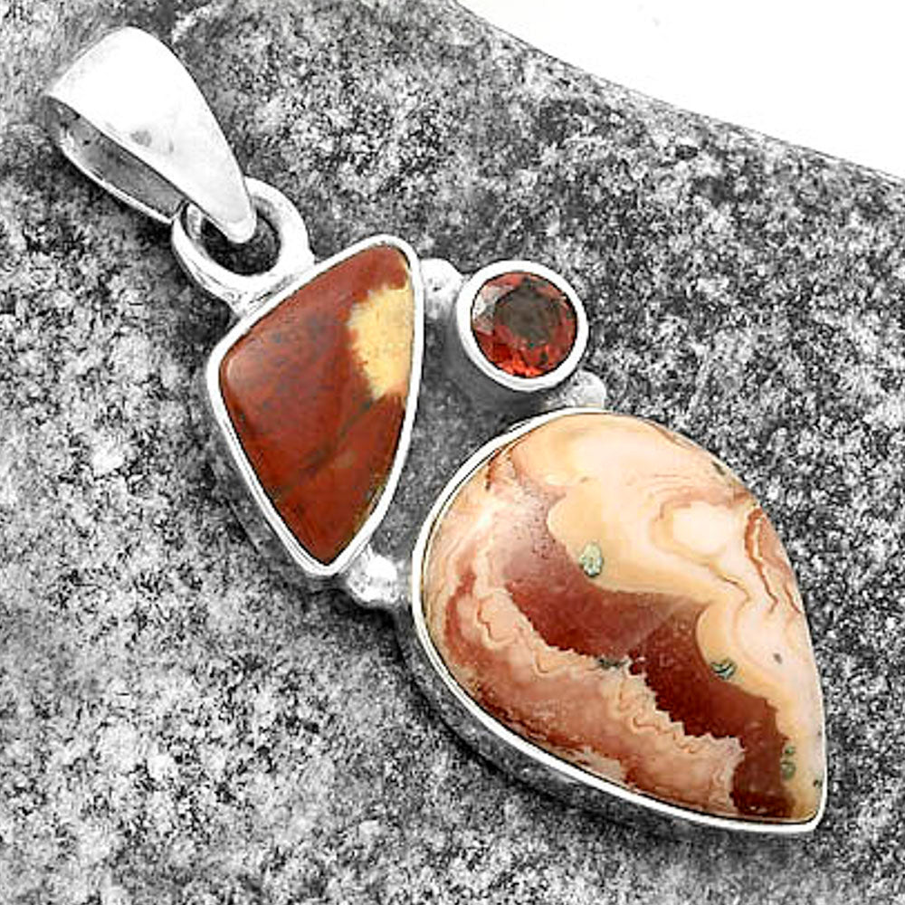 Rhodochrosite Argentina, Red Moss Agate & Garnet Pendant P-1203 SDP118093
