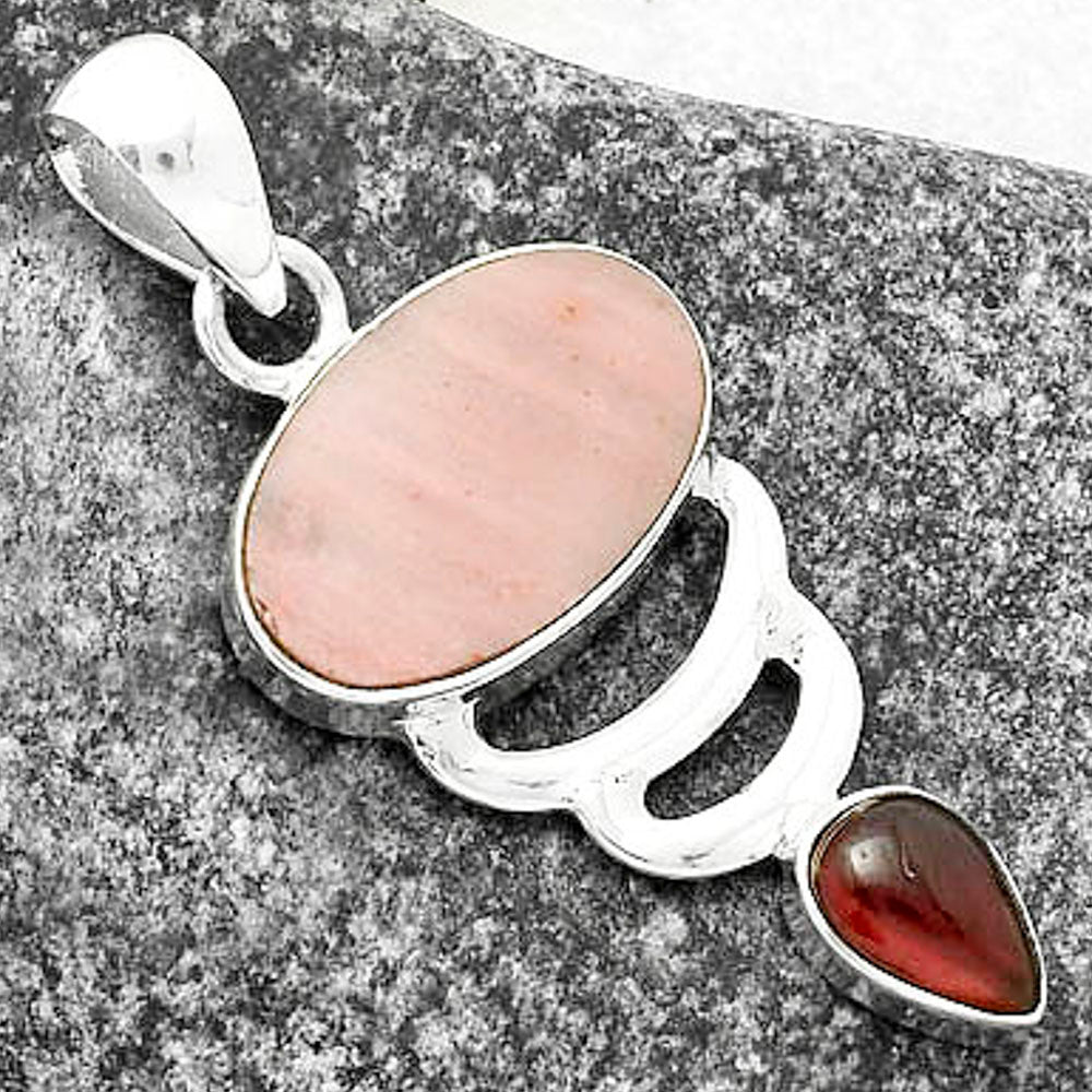 Natural Pink Tulip Quartz & Garnet Pendant P-1693 SDP118136