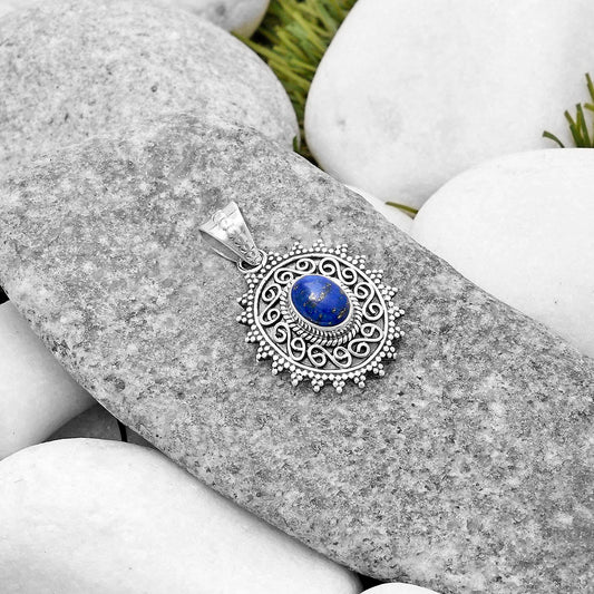 Filigree Natural Lapis Afghanistan Pendant P-1214 SDP118657