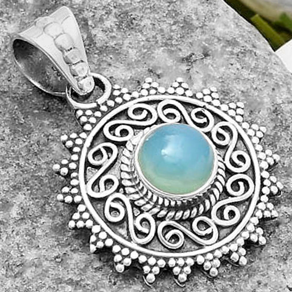 Filigree - Natural Blue Chalcedony Pendant P-1214 SDP118677