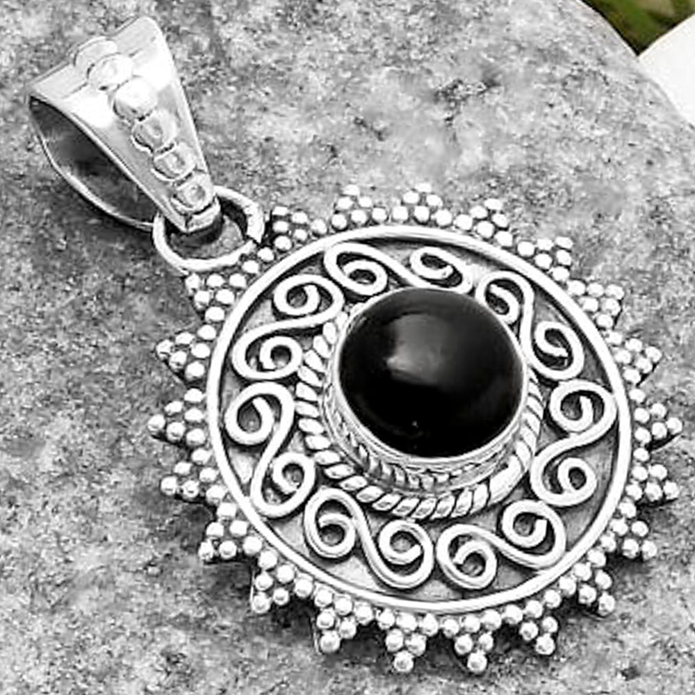 Filigree Natural Black Onyx Brazil Pendant P-1214 SDP118691